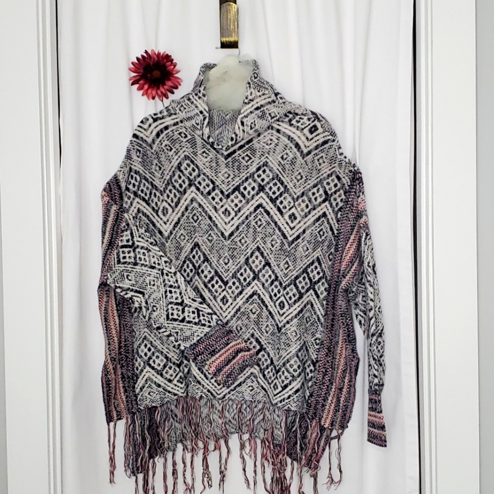 Navy & White Poncho XL